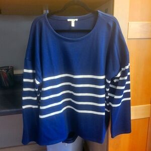 Eileen Fischer Navy Cotton Stripe Sweater